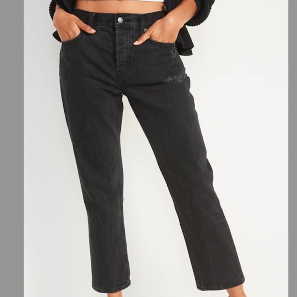 Old Navy High-Waisted Slouchy Straight Cropped Distressed Jeans